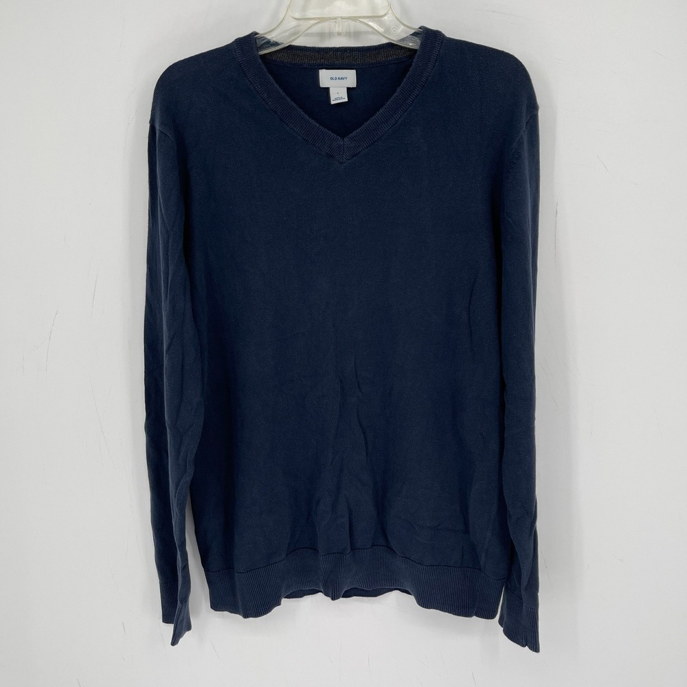 Old Navy Men's Blue V-Neck Long Sleeve Cotton Sweater Size Large